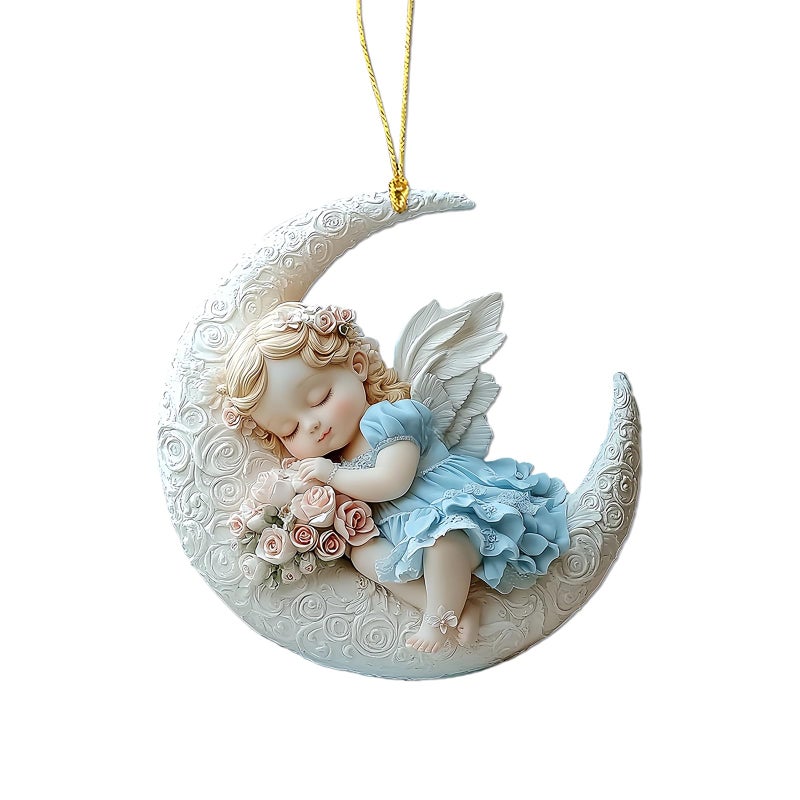 3D Angel Moon Car Hanging Ornament Acrylic Pendant Keychain Backpack Charm Home Decor - Image 2