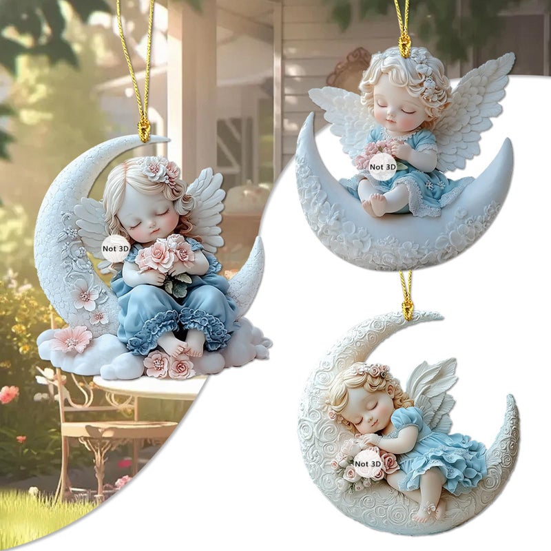 3D Angel Moon Car Hanging Ornament Acrylic Pendant Keychain Backpack Charm Home Decor - Image 3