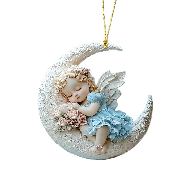 3D Angel Moon Car Hanging Ornament Acrylic Pendant Keychain Backpack Charm Home Decor - Image 5
