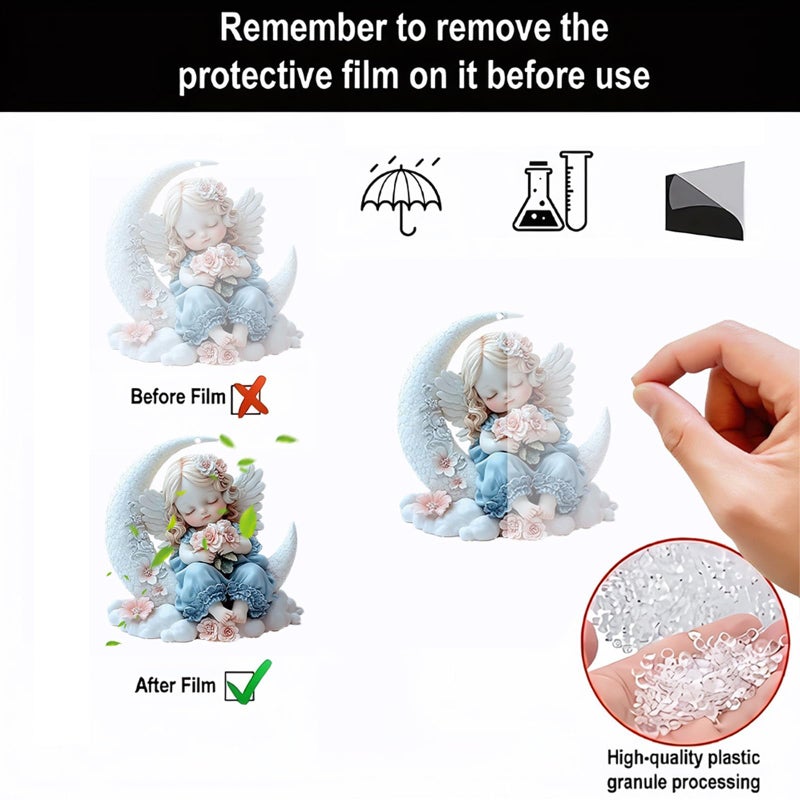 3D Angel Moon Car Hanging Ornament Acrylic Pendant Keychain Backpack Charm Home Decor - Image 4