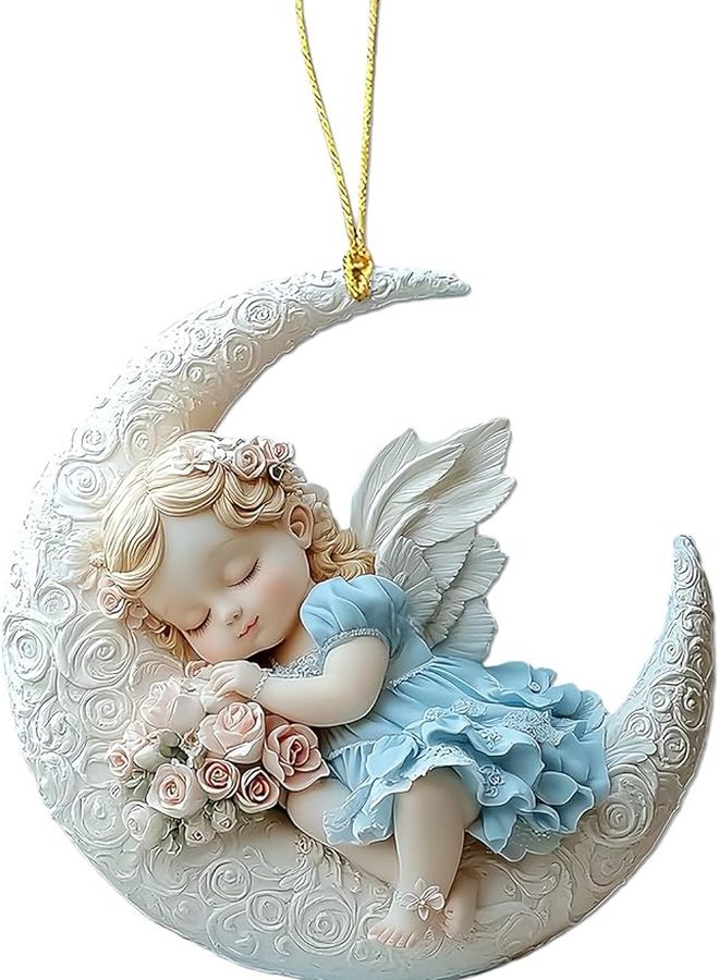 3D Angel Moon Car Hanging Ornament Acrylic Pendant Keychain Backpack Charm Home Decor - Image 1