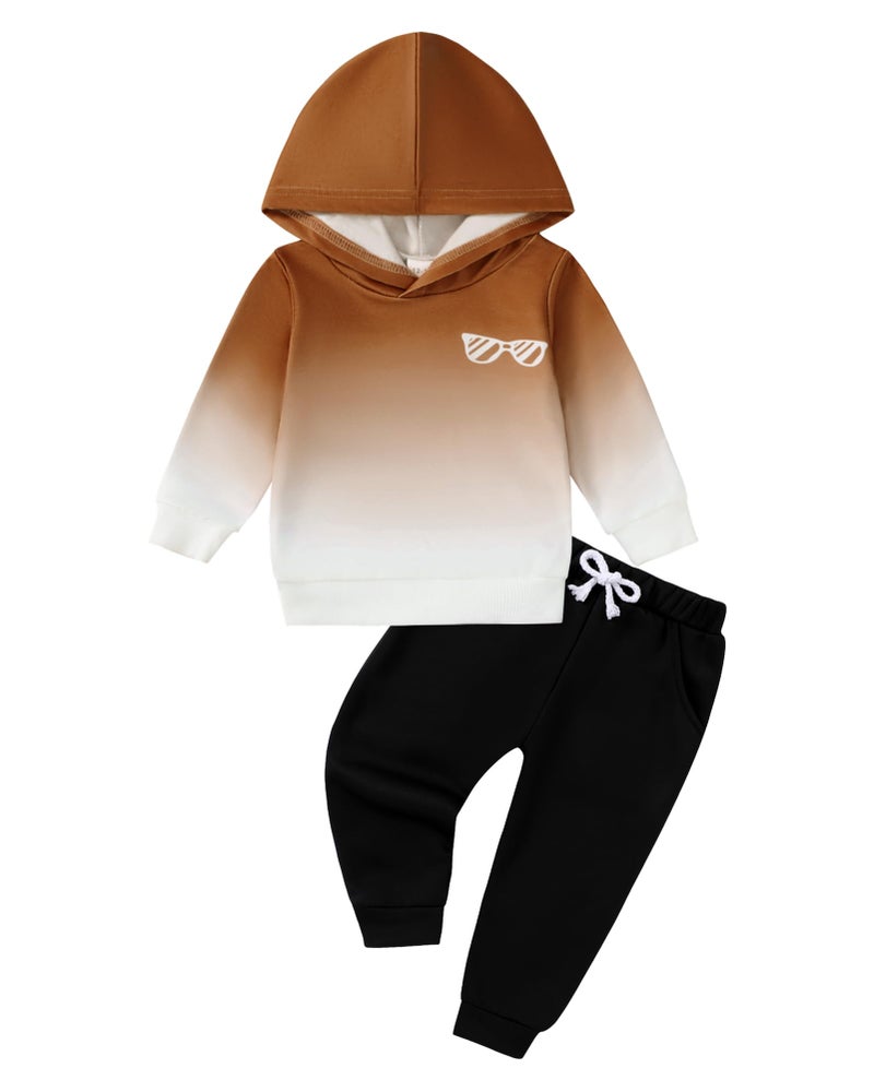 nilikastta Toddler Boy Clothes 3t 4t Long Sleeve Gradient Color Design Brown Hoodie with Pants 2pcs Fall Winter Outfit Set 3-4t - Image 1