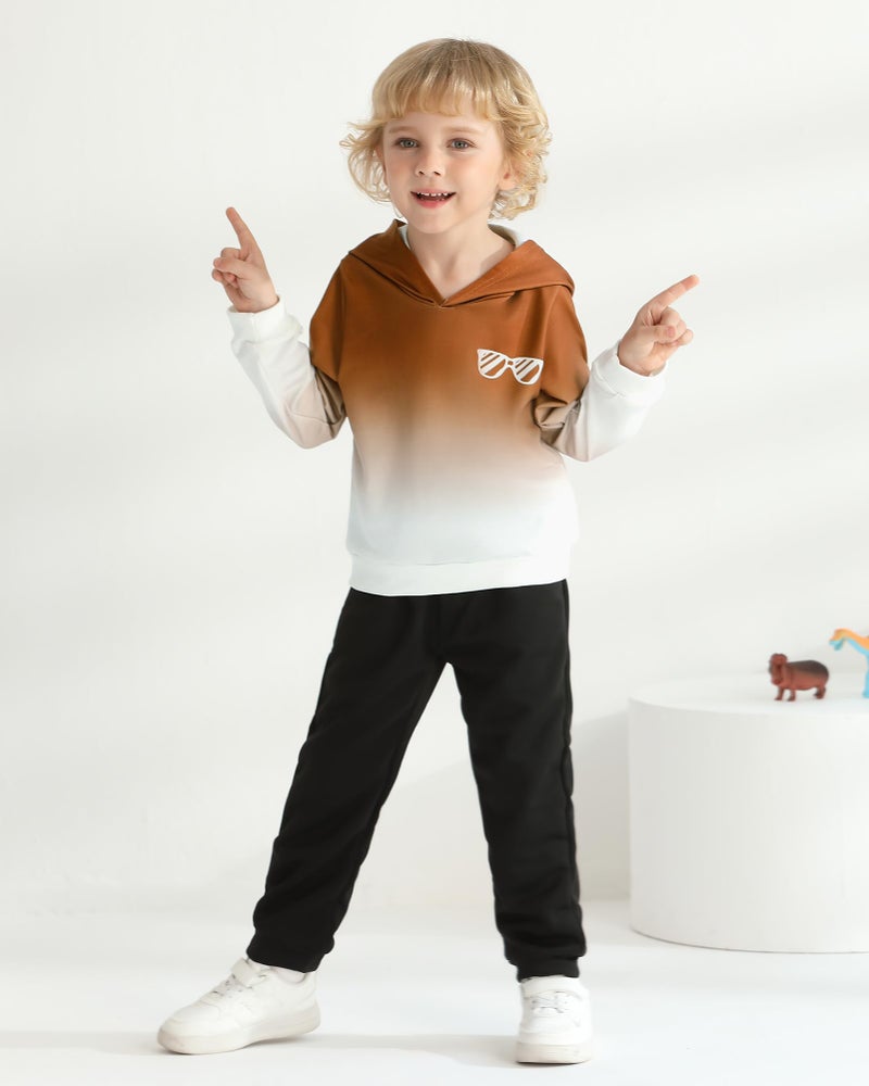 nilikastta Toddler Boy Clothes 3t 4t Long Sleeve Gradient Color Design Brown Hoodie with Pants 2pcs Fall Winter Outfit Set 3-4t - Image 2