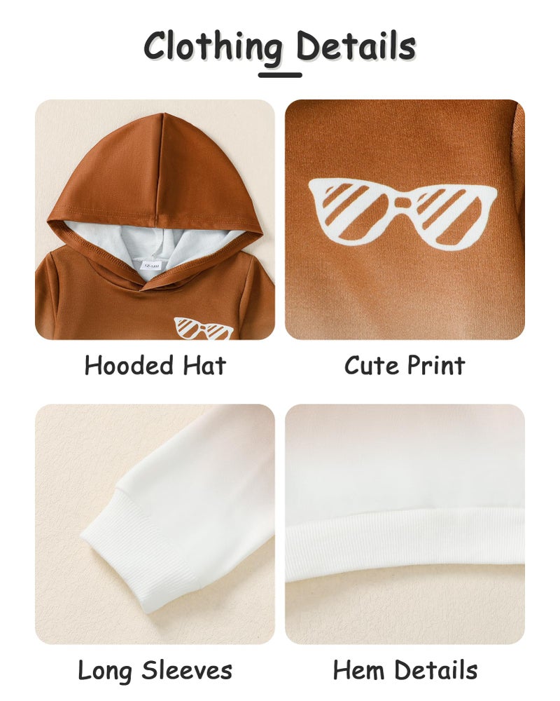 nilikastta Toddler Boy Clothes 3t 4t Long Sleeve Gradient Color Design Brown Hoodie with Pants 2pcs Fall Winter Outfit Set 3-4t - Image 5