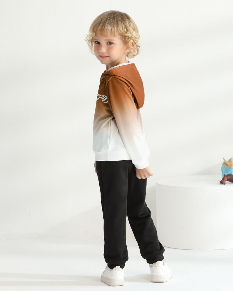 nilikastta Toddler Boy Clothes 3t 4t Long Sleeve Gradient Color Design Brown Hoodie with Pants 2pcs Fall Winter Outfit Set 3-4t - Image 4