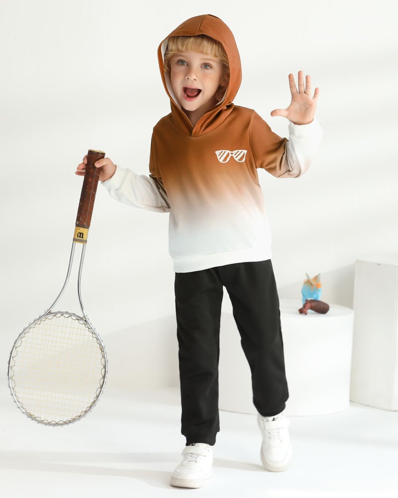 nilikastta Toddler Boy Clothes 3t 4t Long Sleeve Gradient Color Design Brown Hoodie with Pants 2pcs Fall Winter Outfit Set 3-4t - Image 3