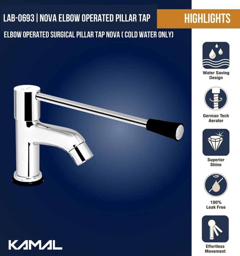 Kamal Brass Elbow Action Pillar Cock Tap Faucet - Nova | Deck Mount Installation Type | Elegant Finish - Silver (Pack of 1) - Image 2
