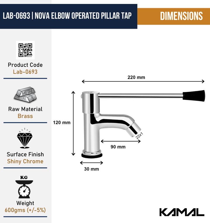 Kamal Brass Elbow Action Pillar Cock Tap Faucet - Nova | Deck Mount Installation Type | Elegant Finish - Silver (Pack of 1) - Image 4