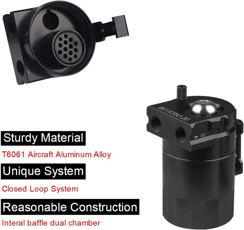 JDMON Oil Catch Can Tank Kit with Breather 300ml Aluminum Polish Engine Air Oil Separator Tank Reservoir Kit Universal (Black) - Image 4
