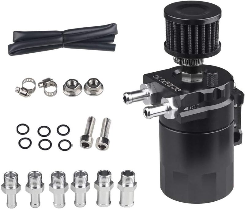 JDMON Oil Catch Can Tank Kit with Breather 300ml Aluminum Polish Engine Air Oil Separator Tank Reservoir Kit Universal (Black) - Image 1
