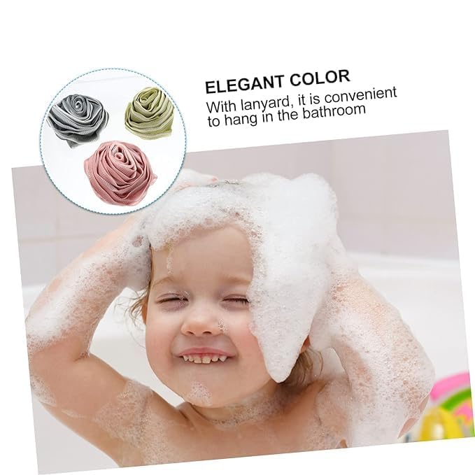 Rexez Rose Bath loofah Polyester Sponge Mesh Shower Pouf Tub Scrubber for Adult, Bathing Ball Scrubber Mesh Pouf Bubble Making Net Bath Poufs Miss Sponge Shower Stool (Multicolor) - Pack of 2 - Image 3