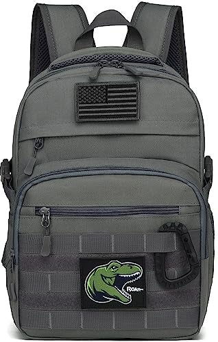SunForMorning Kids Tactical Backpack Army Molle Bookbag Military Boys Backpack for School Outdoor Camping Includes 2 Patches 1 Carabiner Grey - Image 1
