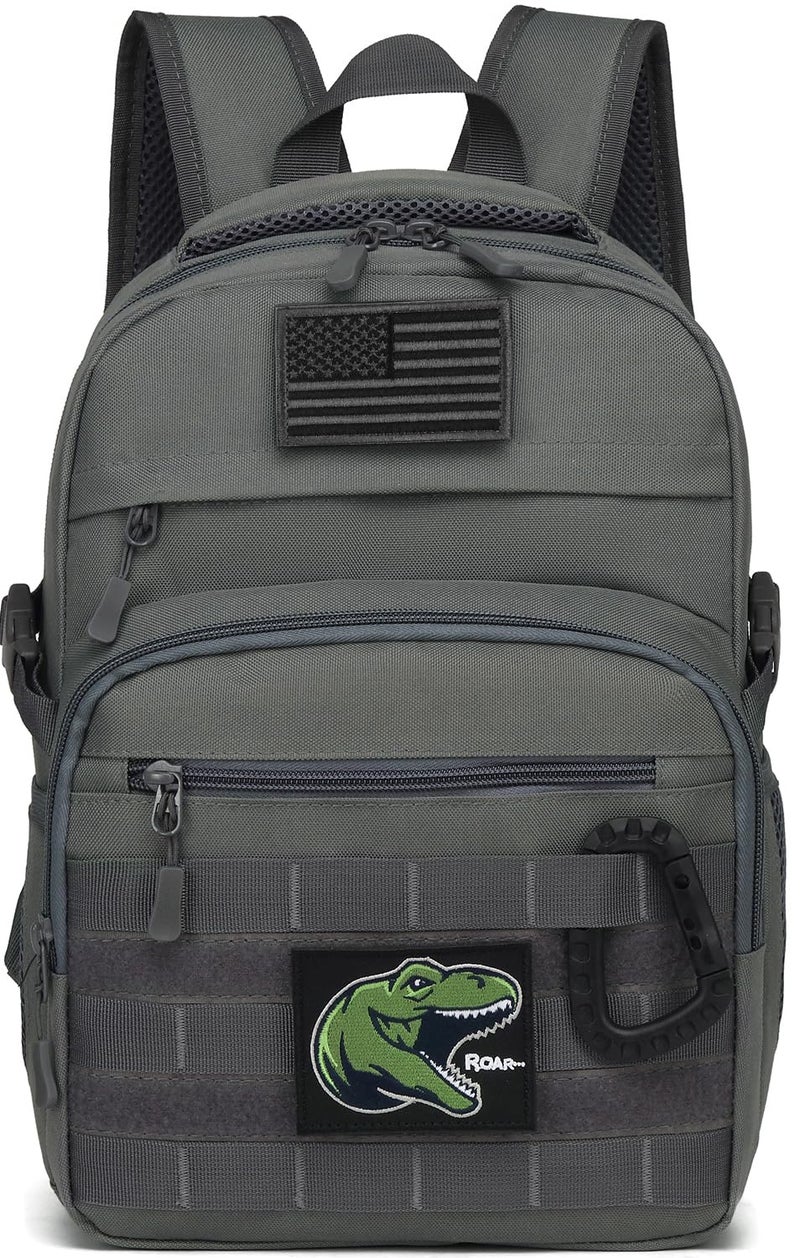 SunForMorning Kids Tactical Backpack Army Molle Bookbag Military Boys Backpack for School Outdoor Camping Includes 2 Patches 1 Carabiner Grey - Image 2