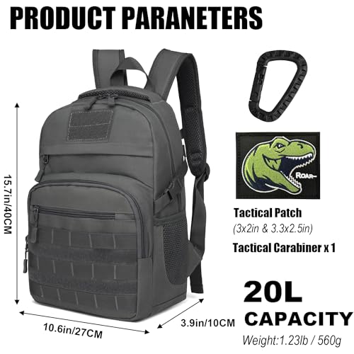 SunForMorning Kids Tactical Backpack Army Molle Bookbag Military Boys Backpack for School Outdoor Camping Includes 2 Patches 1 Carabiner Grey - Image 3