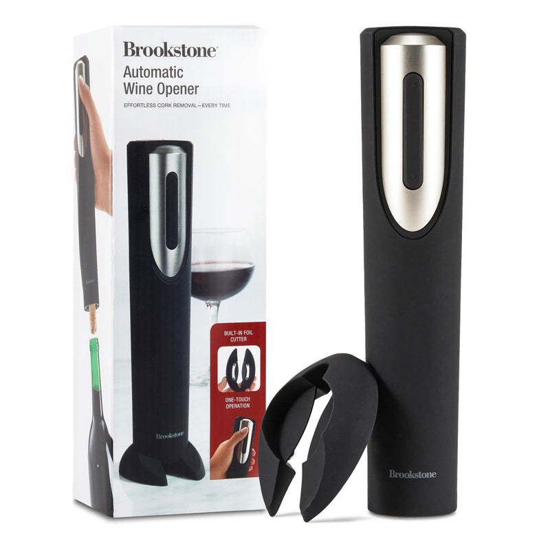 Brookstone Electric Wine Opener Foil Cutter with Stand Automatic Wine Bottle Opener Battery Operated Corkscrew Opener Kitchen Wine Gifts for Men