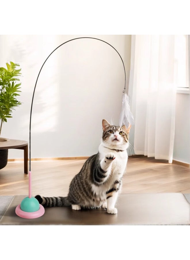 ojoy Cat Toy, Interactive Wand, Self-entertaining Boredom Relief Device, Lazy Automatic Feather Wand With Suction Cup And Bell, Cat Supplies