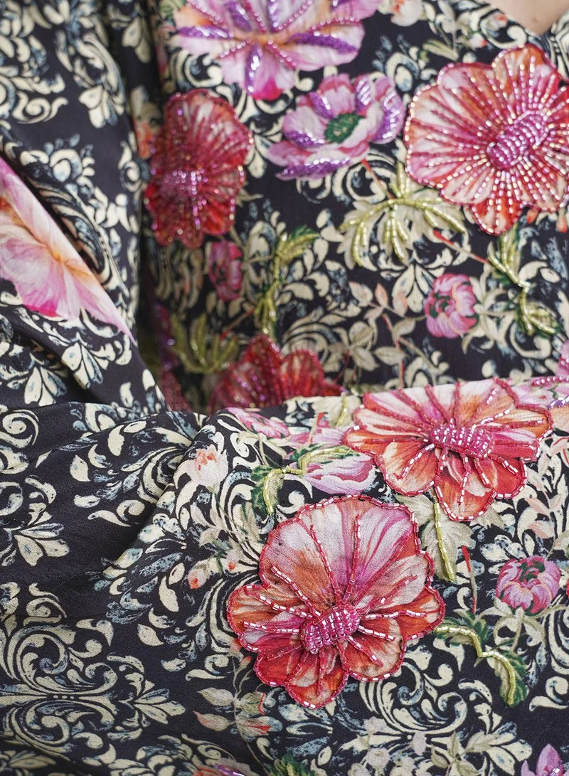 KASHKHA  Viscose Black Damask Digital Print Jalabiya (VDM865) for Women | Best Price UAE