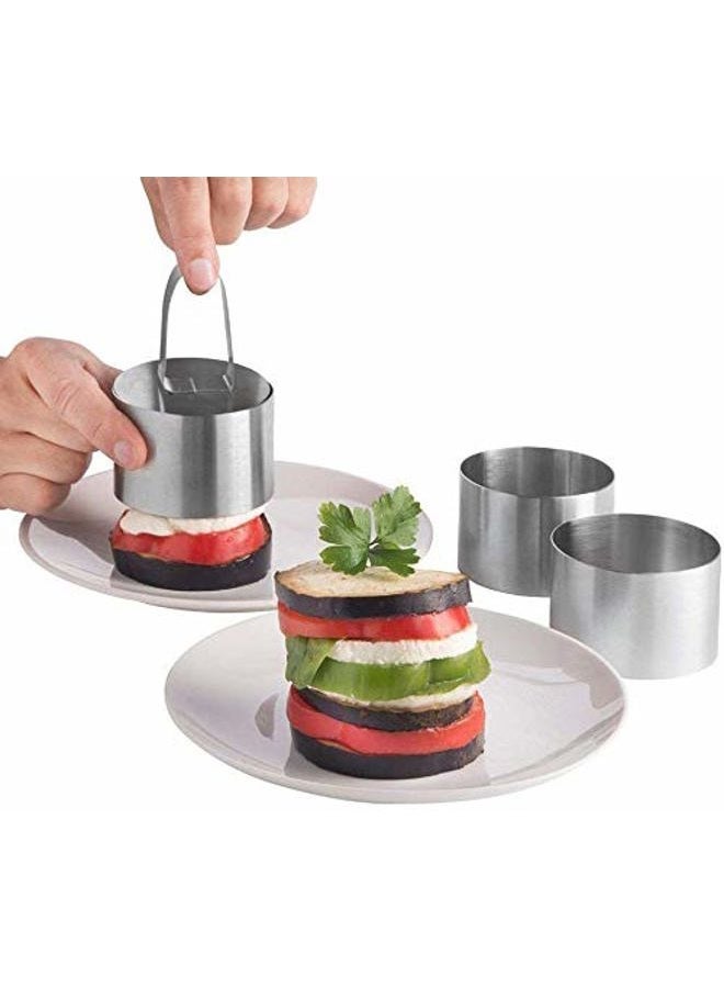 Defemim Stainless Steel 3D Cake Molds with Pusher Lifter Cooking Rings Set of 4,Baking Dish Bakeware Tools Cupcake Mold Mousse Ring Cheese Tools Salad Cake Dessert Mould(4 Different Shapes) - Image 3