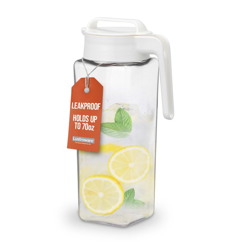 Lustroware TwistServe Airtight Pitcher  21L 70oz Heat Resistant BPAFree SAN Plastic ScrewOn Lid SpaceSaving Made in Japan  White