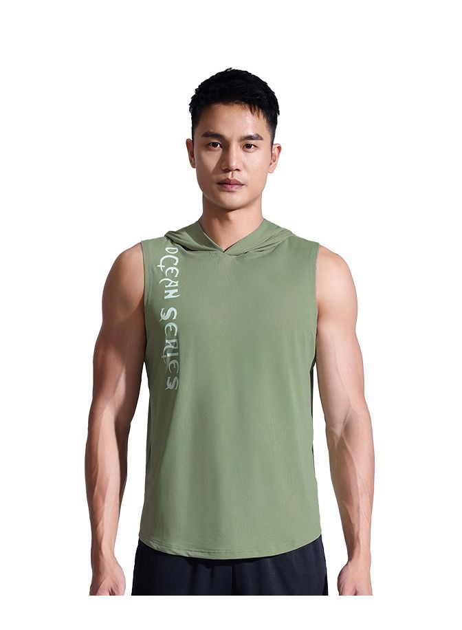 UTDOORWEAR Men's Sports Fitness Hygroscopic Sweat Vest Sleeveless Loose Quick Dry Hooded Vest