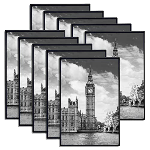 GOmaize Front Loading Black Picture Frame 4x6 Set of 10 Wall and Table Mounting - Image 1