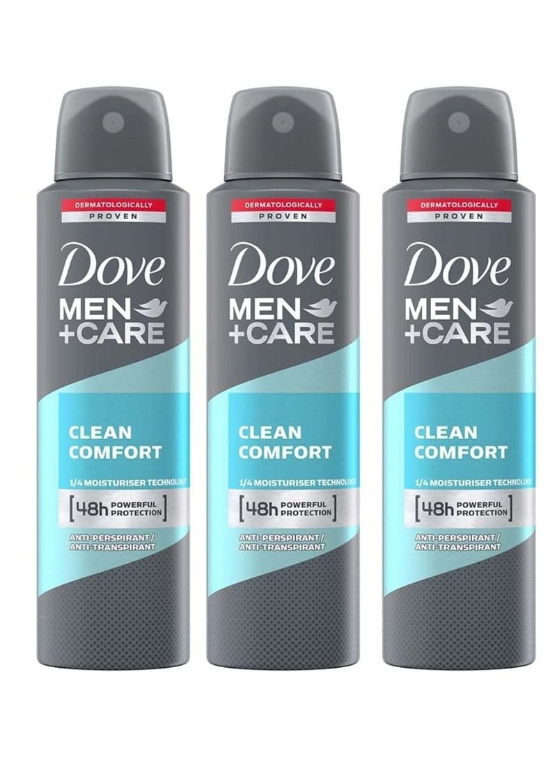 Dove Men+Care Dove Men+Care Antiperspirant Dry Spray Deodorant for Men Clean Comfort 48 Hour Sweat and Body Odor Protection 3.8 oz 3 Count - Image 1