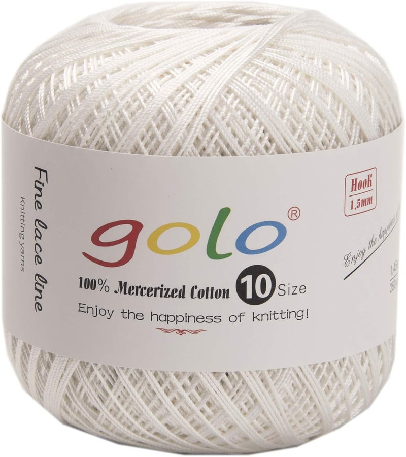 Golo Crochet Thread Size 10 White Yarn for Hand Knitting White 801 - Image 1
