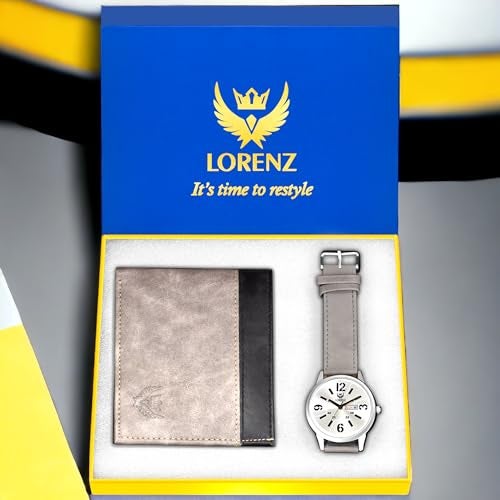 LORENZ Analog Silver Dial Day-Date Watch & Grey Wallet Gift Combo Box for Men abd Boys | CM-3028WL-25 - Image 2