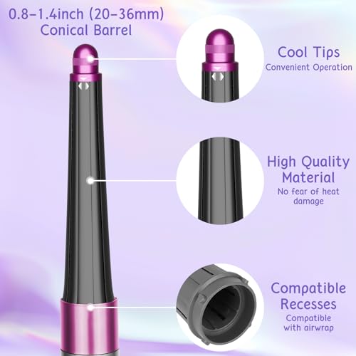 ZEPHBLOW Long Conical Barrel for Dyson Airwrap, 0.78-1.4Inch/ 20-36mm Conical Long Curling Barrels Compatible with Airwrap HS01/05/08, Self-Curling Hair Roller Curlers Attachment, Rose - Image 5