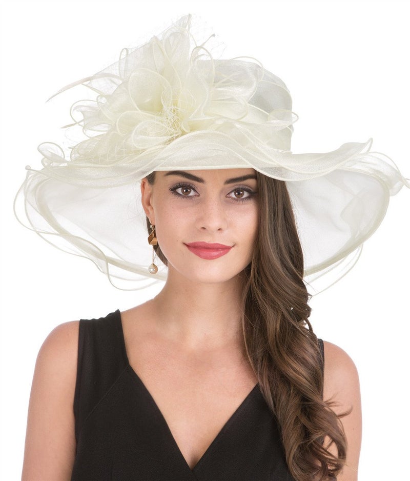 SAFERIN Women's Organza Church Kentucky Derby Fascinator Bridal Tea Party Wedding Hat (90-Beige Mash) - Image 2