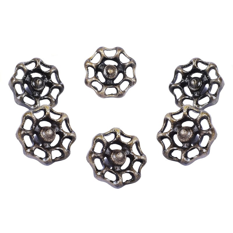 Two Moustaches Vintage Tap Wheel Design CabinetWardrobe Knobs Antique Brass Pack of 6 - Image 1