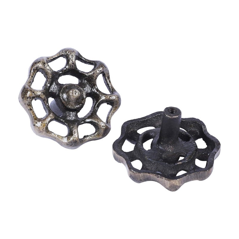 Two Moustaches Vintage Tap Wheel Design CabinetWardrobe Knobs Antique Brass Pack of 6 - Image 3
