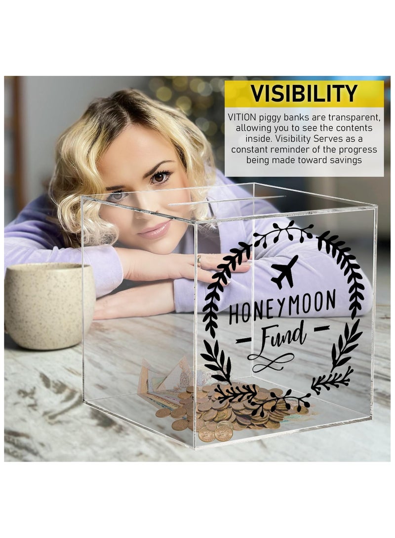 VITION حصالة للكبار والأطفال، حصالة أكريليك للأولاد والبنات لتوفير المال والنقود، يجب كسرها لفتحها (أموال شهر العسل، 18 × 18 سم) - Image 2