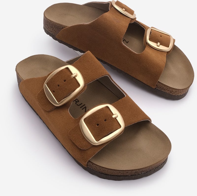 MARJIN Margin Women's Leather Daily Slippers Double Banded Slippers Eva Sole Poly  - Image 1