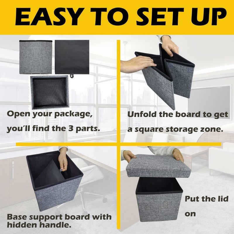 Rexmon Fabric Cube Shape Sitting Stool with Storage Box Living Foldable Storage Bins Toys Organizer with Cushion Seat Lid Small Ottomans Bench Foot Rest Stool Ottoman Storage Box MultiColoured - Image 4
