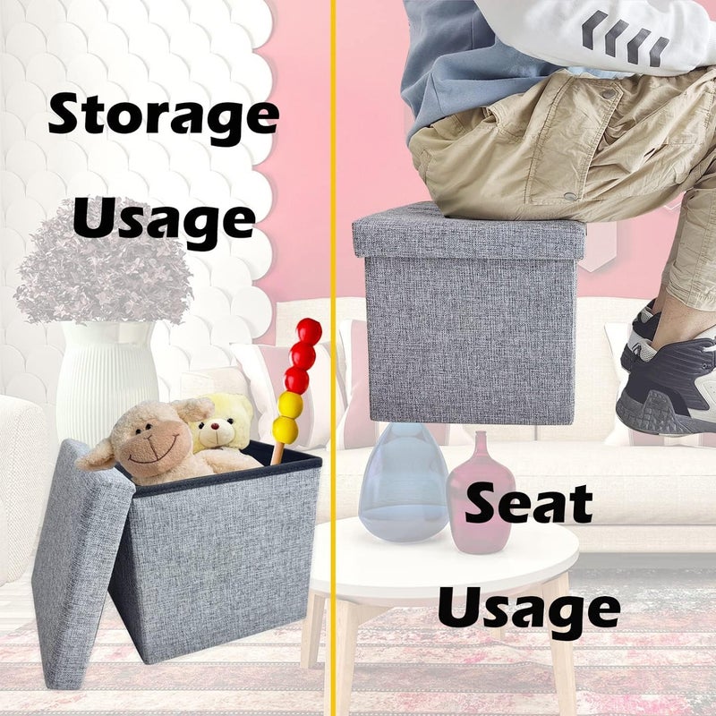 Rexmon Fabric Cube Shape Sitting Stool with Storage Box Living Foldable Storage Bins Toys Organizer with Cushion Seat Lid Small Ottomans Bench Foot Rest Stool Ottoman Storage Box MultiColoured - Image 5
