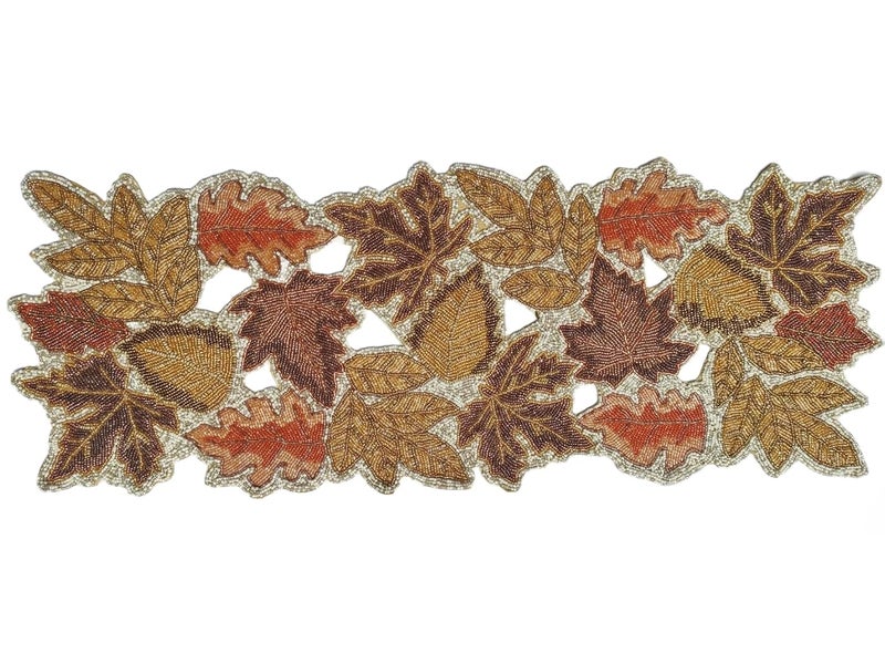FLIHAUT FliHaut Premium Handcrafted Beautiful Beaded Table Runner 12 x 35 x 025 inches Rust and Brown Maple Leaf
