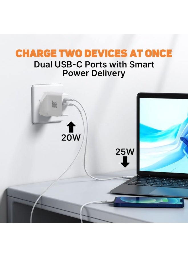 FITIT شاحن سريع 45 واط USB-C - محول مزدوج المنفذ مع توصيل الطاقة لسلسلة آيفون 16 - شحن سريع، شحن جهازين في آن واحد - فيتت - Image 3