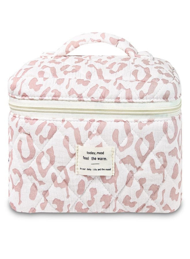 GISMTR Makeup Bag, Floral Quilted Cosmetic Bag, Large Travel Aesthetic Make up Bag, Cute Coquette Toiletry Bag for Women Girls - Image 1