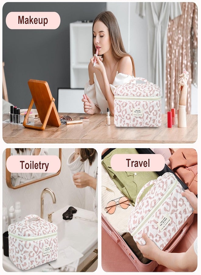 GISMTR Makeup Bag, Floral Quilted Cosmetic Bag, Large Travel Aesthetic Make up Bag, Cute Coquette Toiletry Bag for Women Girls - Image 3