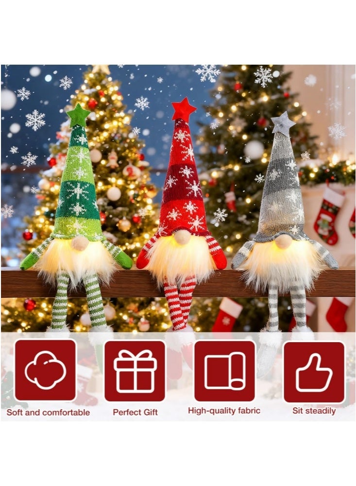 GGEROU 3 قطع زينة عيد الميلاد جينوم مضيئة، جينوم عيد الميلاد مع ضوء، جينوم سانتا سويدي مصنوع يدويًا بقبعة محبوكة، جينوم إلف عيد الميلاد (طويل) - Image 3