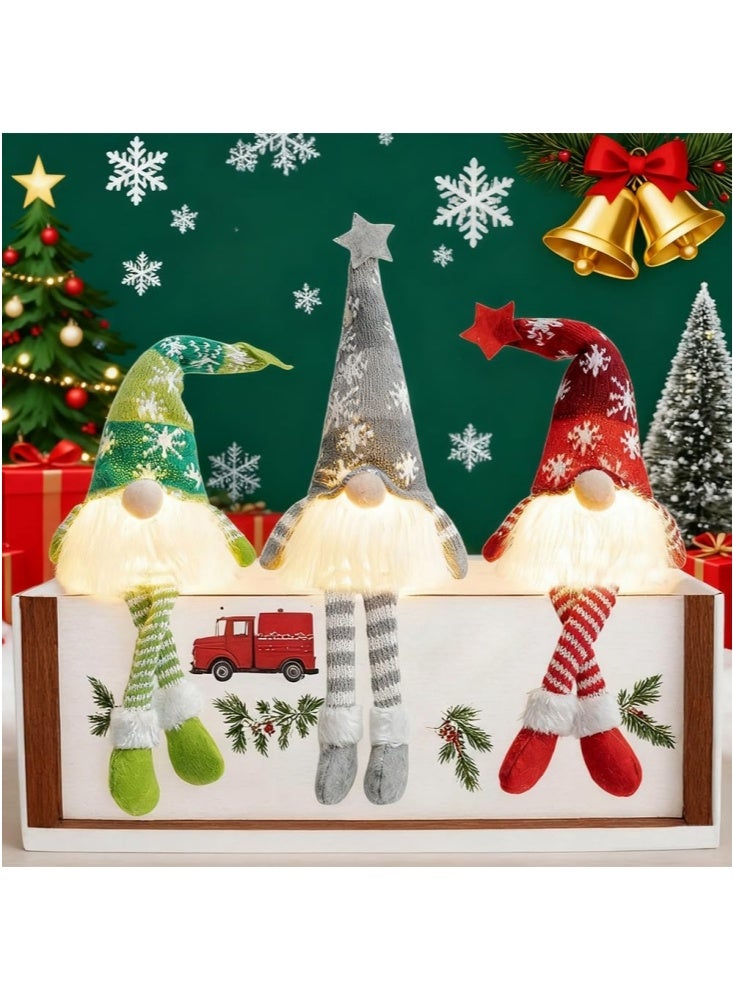 GGEROU 3 قطع زينة عيد الميلاد جينوم مضيئة، جينوم عيد الميلاد مع ضوء، جينوم سانتا سويدي مصنوع يدويًا بقبعة محبوكة، جينوم إلف عيد الميلاد (طويل) - Image 5