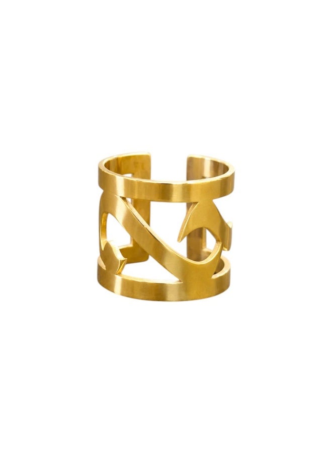 925 Sterling Silver Ring, 18K Gold Plated Calligraphy Statement Ring for Women - Elegant Cut-Out Arabic Style Wide Band Ring, Yellow Gold - Image 1
