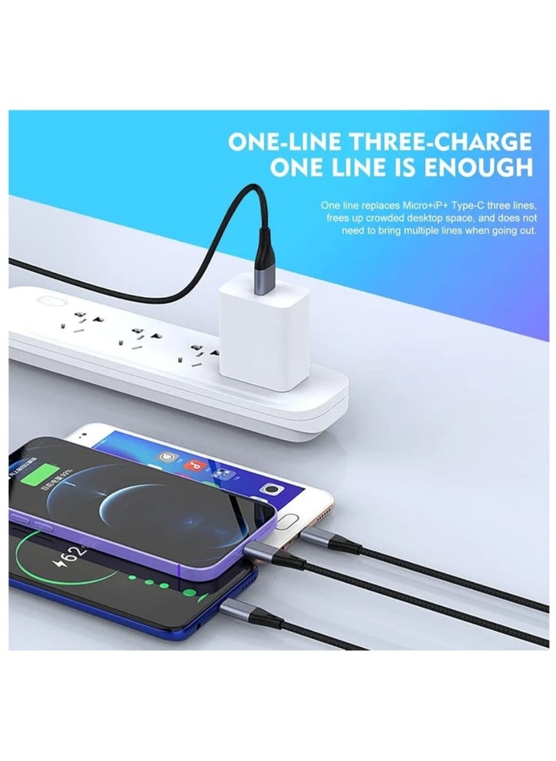 Earldom 3 in 1 USB Charger Cable – 3.5A Fast Charging Cable with USB Type-C, Micro USB & Lightning Connectors – Universal Charging Cord for iPhone, Samsung, Oppo, Huawei, and More – 1.2M (Black)  - Image 3