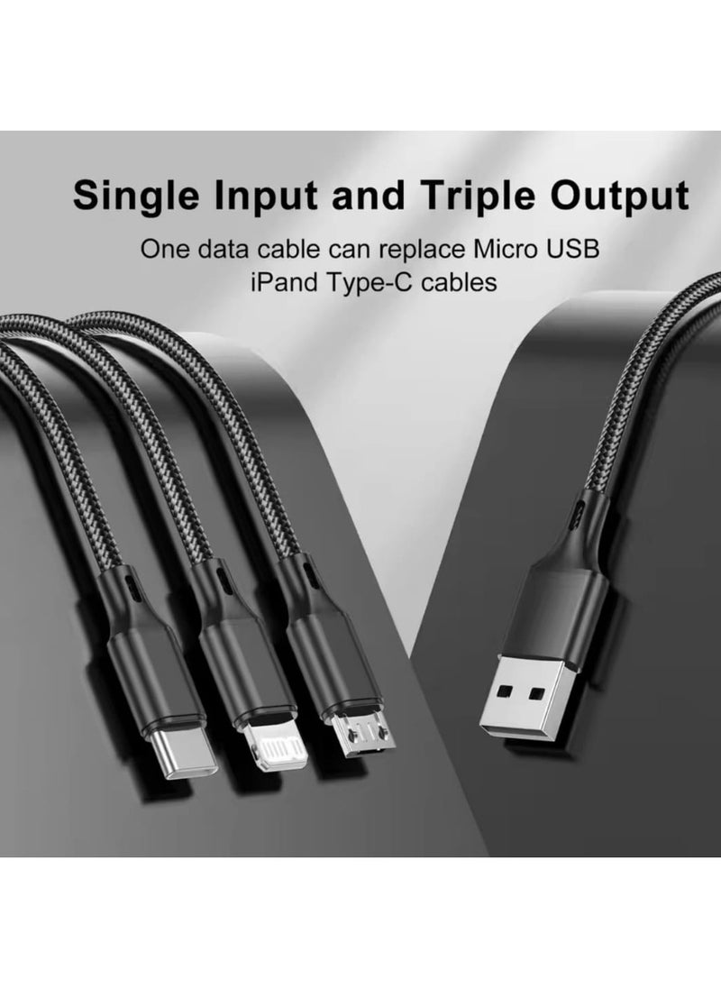 Earldom 3 in 1 USB Charger Cable – 3.5A Fast Charging Cable with USB Type-C, Micro USB & Lightning Connectors – Universal Charging Cord for iPhone, Samsung, Oppo, Huawei, and More – 1.2M (Black)  - Image 4