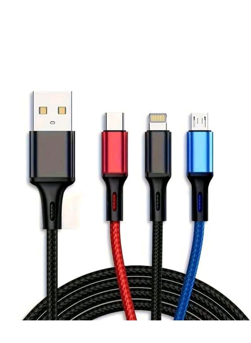 3 in 1 Charging Cable – 3.5A Fast Charging Cable with USB Type-C, Micro USB & Lightning Connectors – Universal Charging Cord for iPhone, Samsung, Oppo, Huawei, and More – 1.2M - Image 4