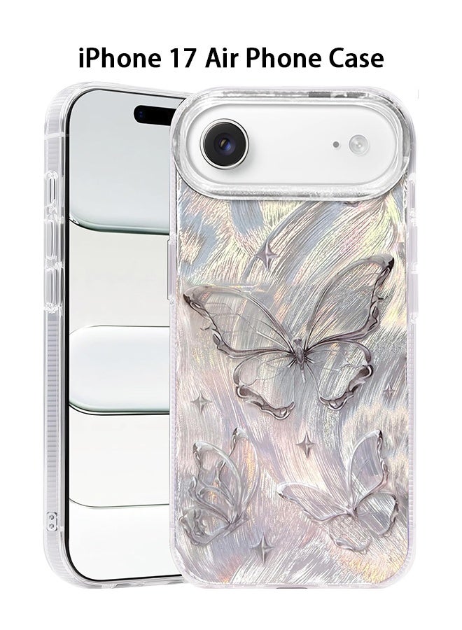 Wffo Compatible for iPhone 17 Air Case Case - Shiny Silver Butterfly Design - Feather Yarn Style Phone Case - TPU Shockproof Protective Phone Case - Sleek and Simple - Silver