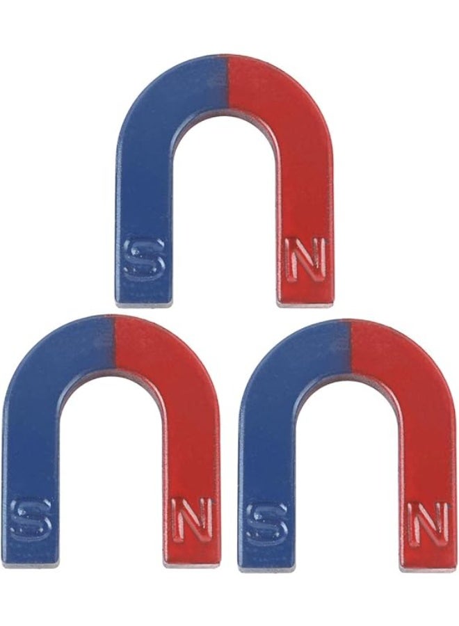 VITION 3 Pack U Shaped Magnets, 42x38mm Teaching Horseshoe Magnet for Physics Experiment & Lab Scientific Supplies Science Education - Red/Blue - Image 1