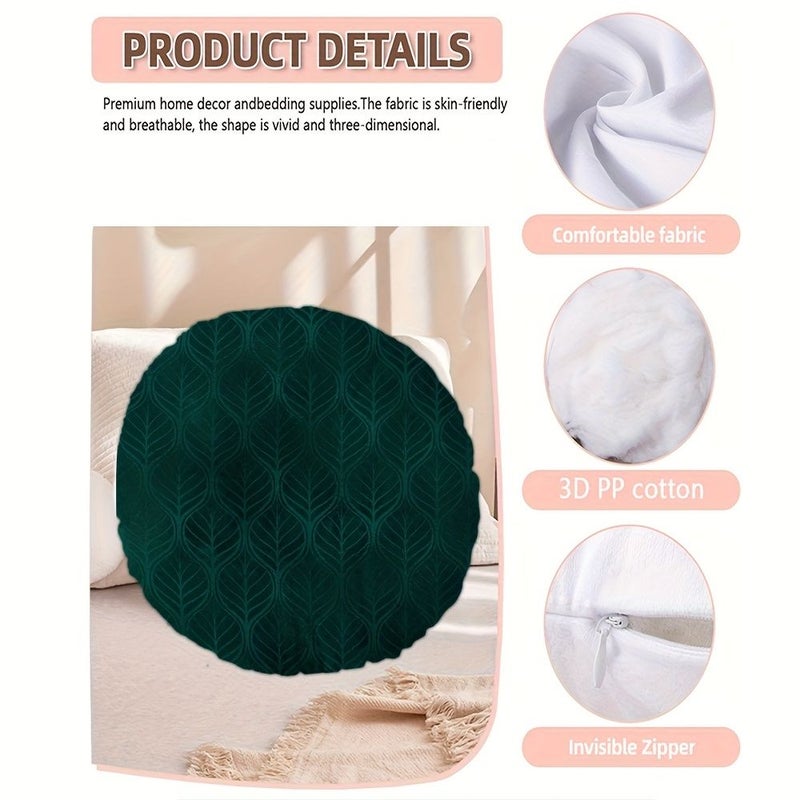 1pc Large 16x16 Inch Round Decorative Throw Pillow Two Sided Teal Art Deco Faux Metallic Velvet Soft Microfiber Cover With Zipper Closure Machine Washable Sofa Bed Accent For Living Room Bedroom Elegant Modern - Image 2