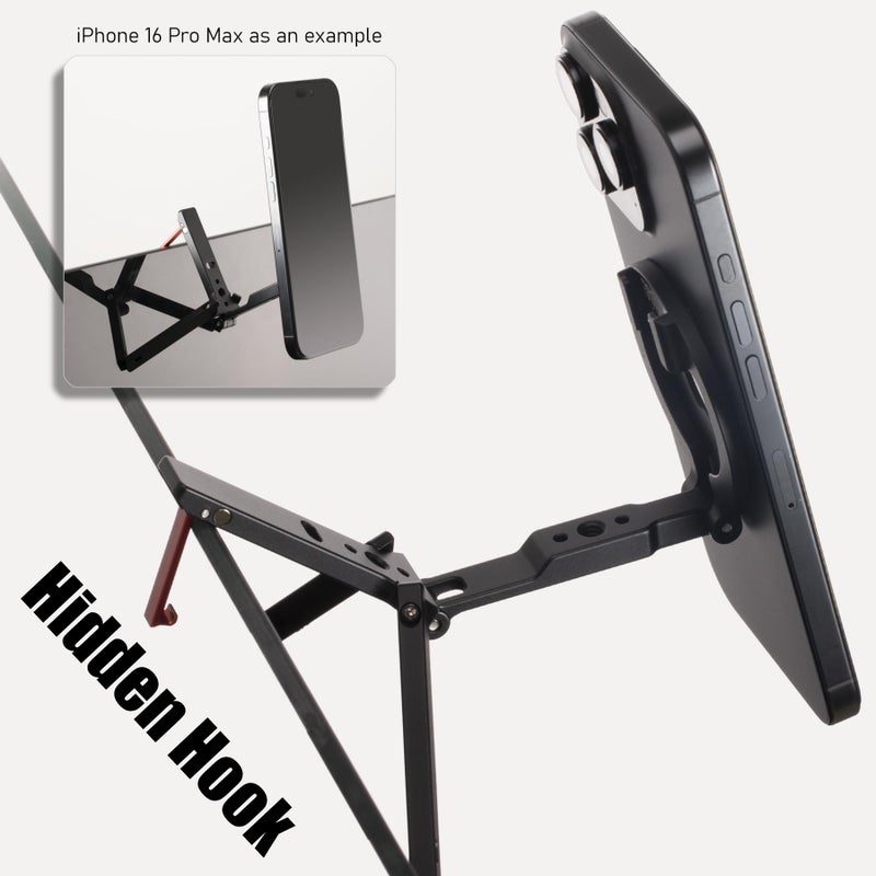Zelnoox Ultra-Compact Magnetic Tripod Stand for iPhone 17/16/15/14/13/12 Pro Max Magsafe Case, Adjustable Cellphone Holder with 1/4â€ Screw & Travel Hook (Black) - Image 4